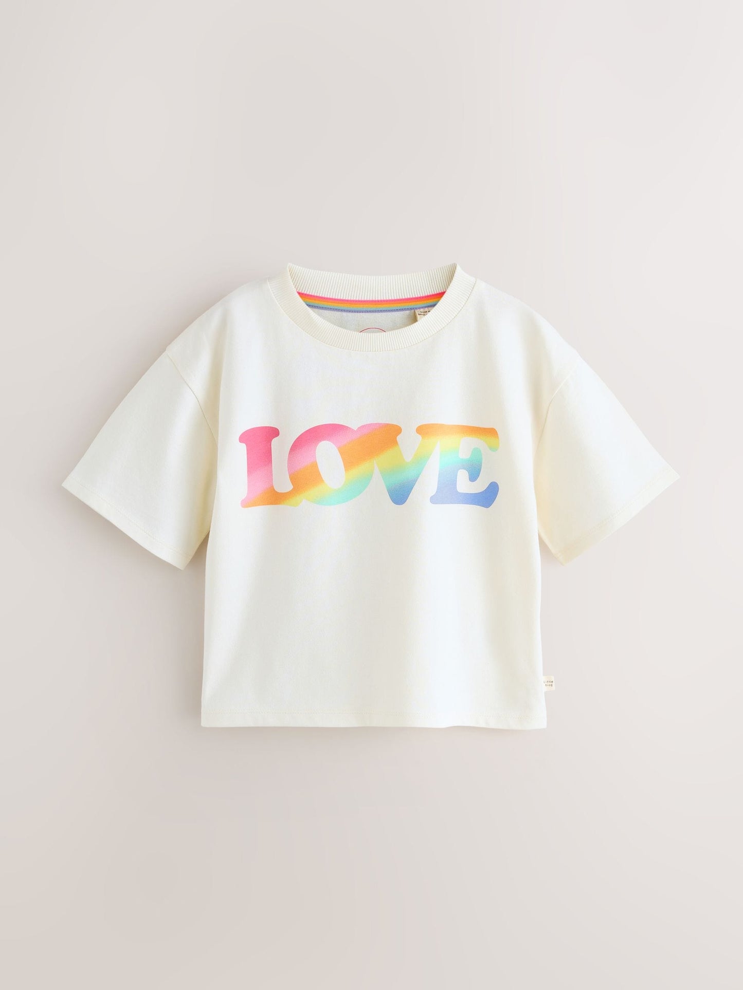 Little Bird by Jools Oliver Cream Rainbow Love Short Sleeve Jersey Slogan T-Shirt image 5
