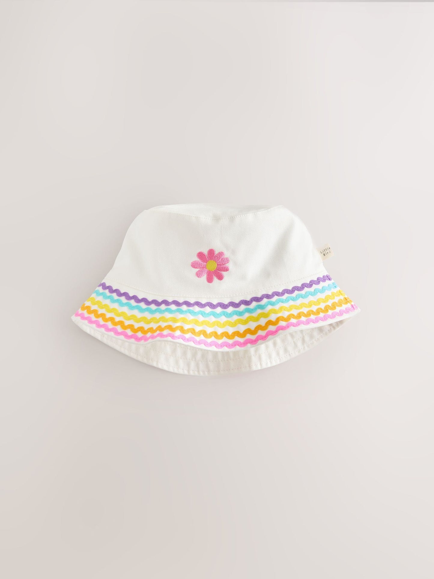 Little Bird by Jools Oliver White Pastel Rainbow Rik Rak Bucket Hat image 3