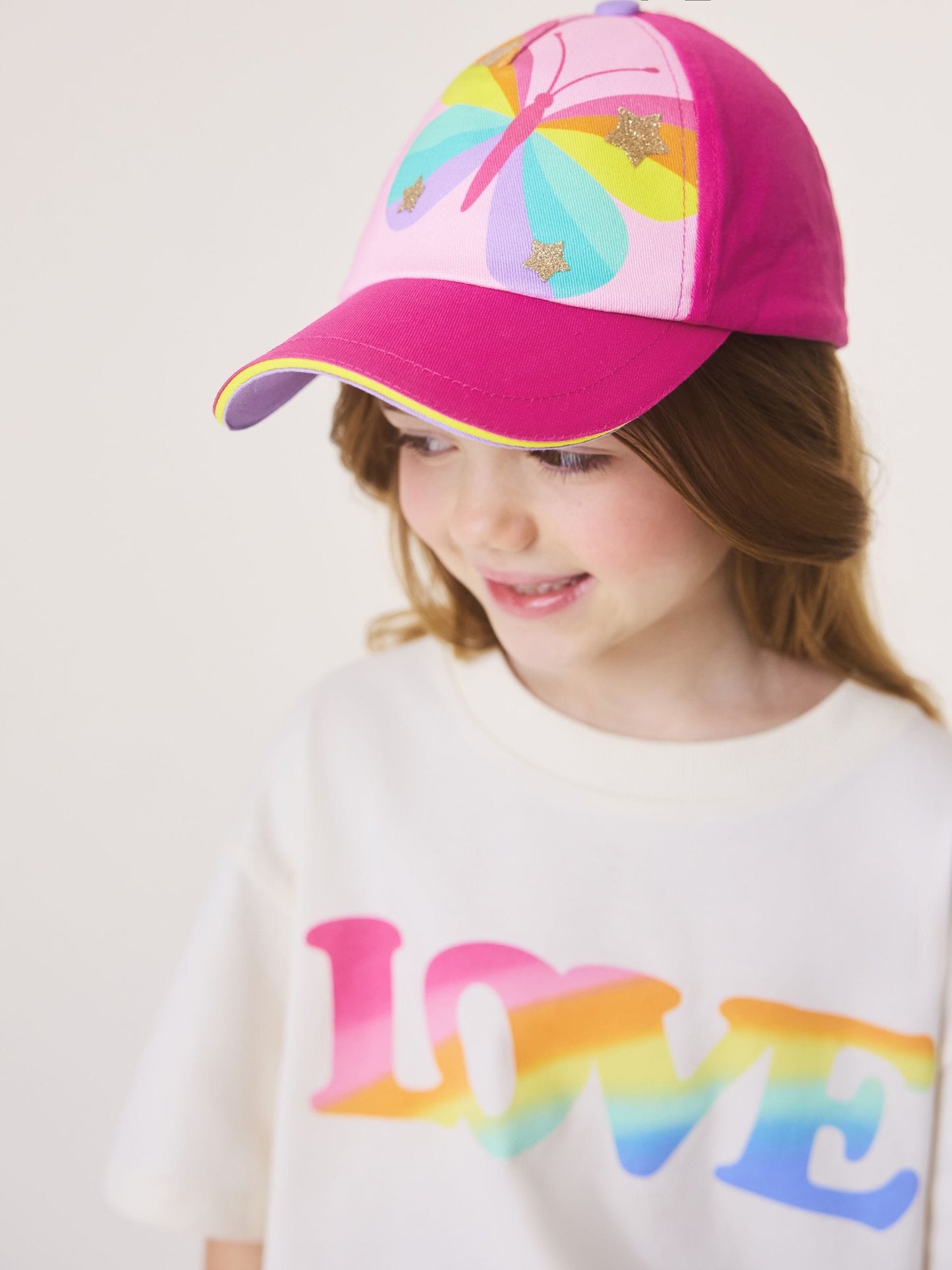Little Bird by Jools Oliver Pink Pastel Rainbow Butterfly Baseball Cap image 2