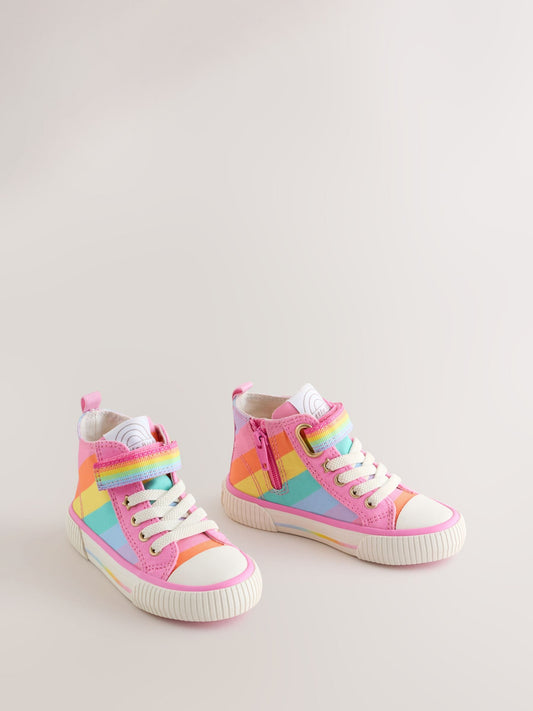 Little Bird by Jools Oliver Pink Pastel Rainbow Striped Canvas Hi-Top Trainers image 2