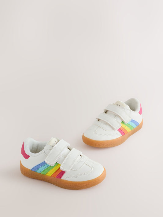 Little Bird by Jools Oliver White Younger Gum Sole Trainers with Rainbow Stripe image 2