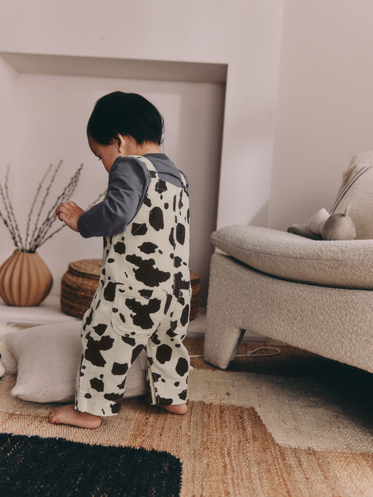 Charcoal/ Cream Cow Baby Dungarees and Bodysuit Set 2 Piece (0mths-3yrs) image 2