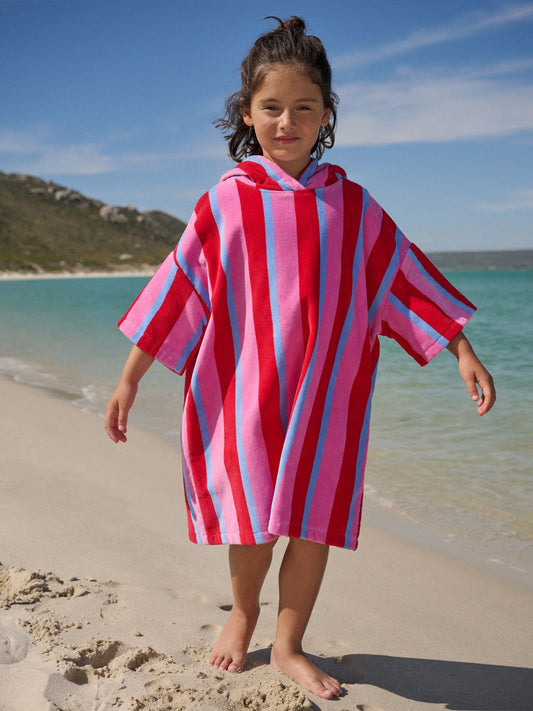 Dsiney Kidz - Pink/Red Stripe Slogan Towelling Poncho (3-16yrs) image 2