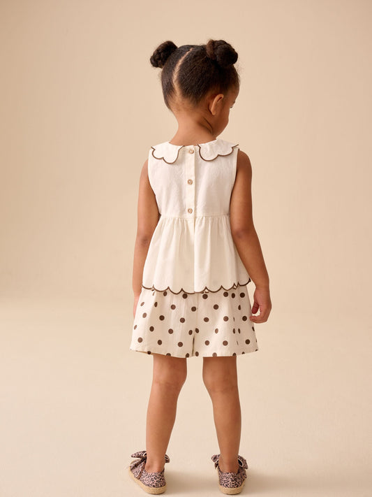 Dsiney Kidz - Ecru/Chocolate Brown Spot Blouse and Short Set (3mths-7yrs) image 2