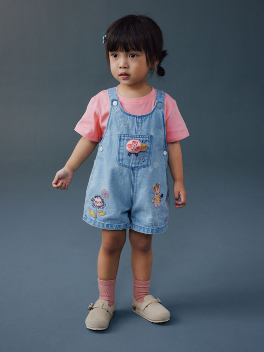 Dsiney Kidz - Light Blue Denim Ladybug Embroidered Dungaree and T-Shirt Set (3mths-7yrs) image 2