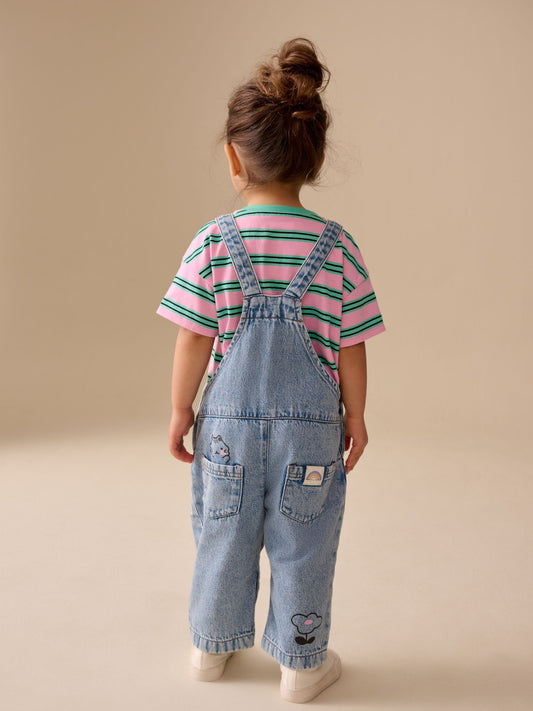 Mid Blue Cat Printed Denim Dungarees (3mths-7yrs) image 2