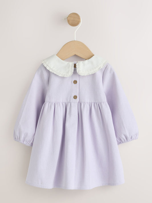 Purple Woven Collar Baby Dress with Tights (0mths-2yrs) image 2