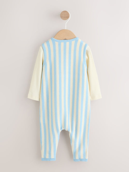 Blue Stripe Baby Knitted Dunagrees and Bodysuit Set (0mths-2yrs) image 2