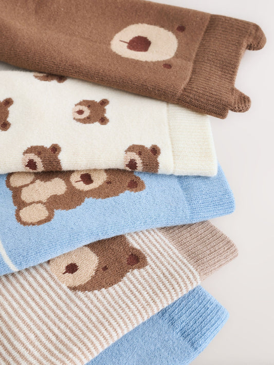 Light Blue Bear Cosy Terry Cotton Rich Socks 5 Pack image 3