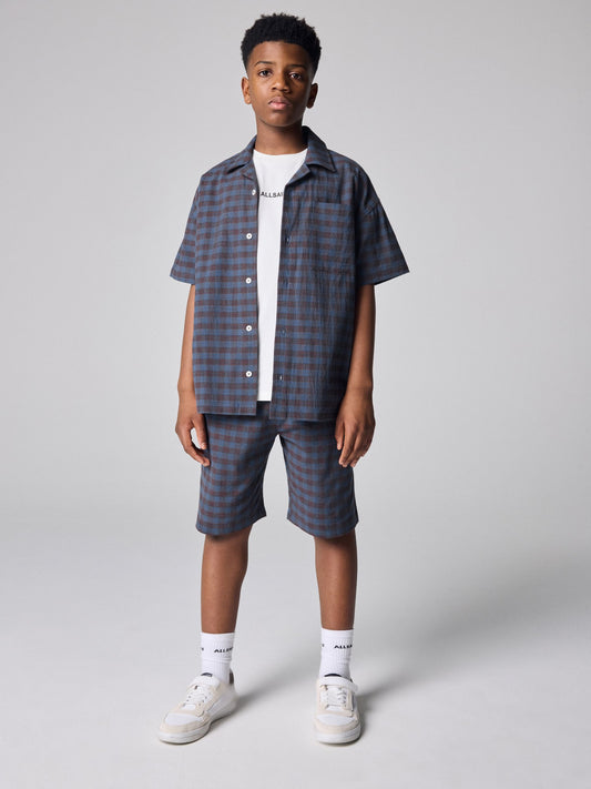 smALLSAINTS Blue/Brown Cooper Checked Short Sleeve 3 Piece Jacket Top and Short Set - image 2