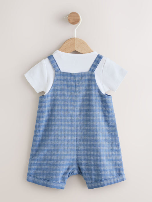 Blue Check Woven Dungaree and Bodysuit Set (0mths-2yrs) image 3