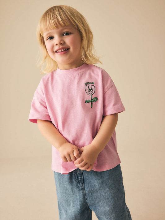 Dsiney Kidz - Pink Flower Short Sleeve Embroidered T-Shirt (3mths-7yrs) image 2