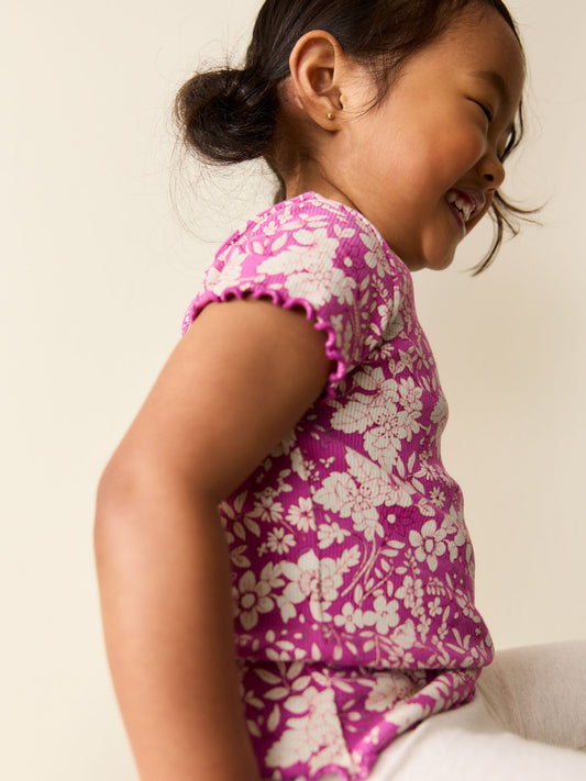 Purple Floral Short Sleeve Rib T-Shirt (3mths-7yrs) image 2