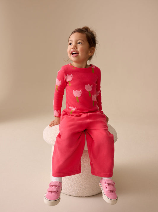 Dsiney Kidz - Pink/Red Flower Rib Long Sleeve T-Shirt (3mths-7yrs) image 2