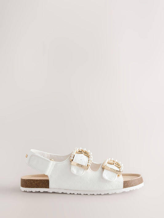 Baker by Ted Baker Double Buckle Pearl Footbed White Embossed Sandals image 2
