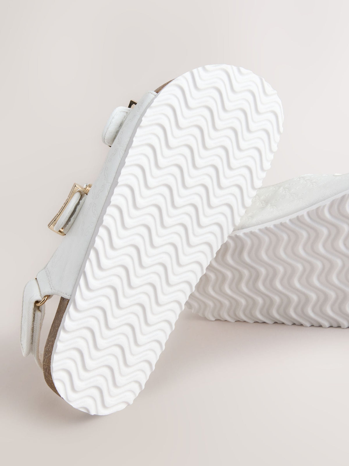 Baker by Ted Baker Double Buckle Pearl Footbed White Embossed Sandals image 5