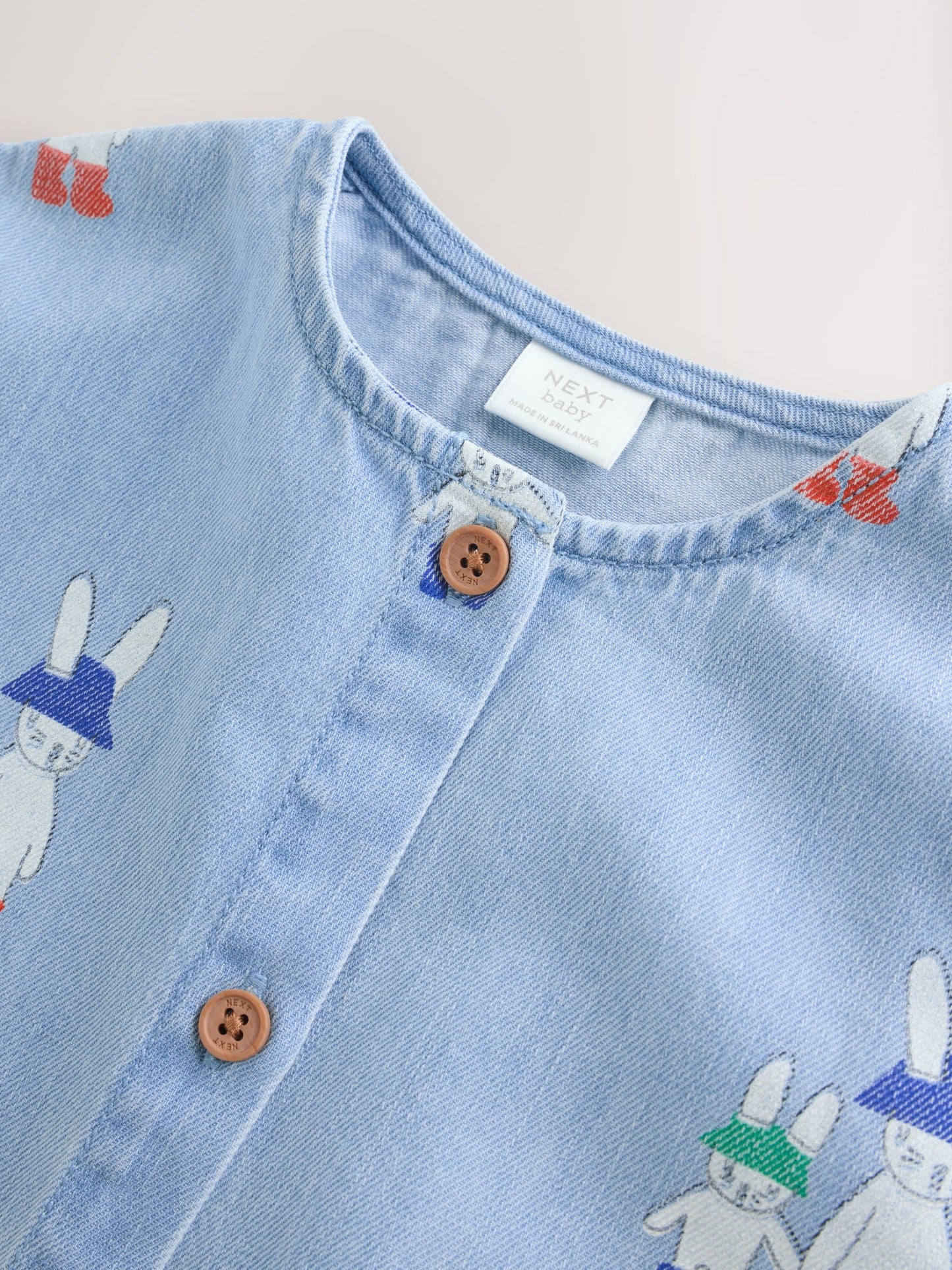 Blue Denim Rabbit Print Short Sleeve Baby Romper (0mths-3yrs) image 8