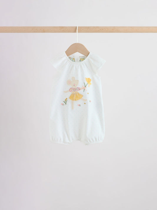 Yellow and Blue Floral Fairy Mouse 4 Pack Jersey Baby Rompers 4 Pack image 2