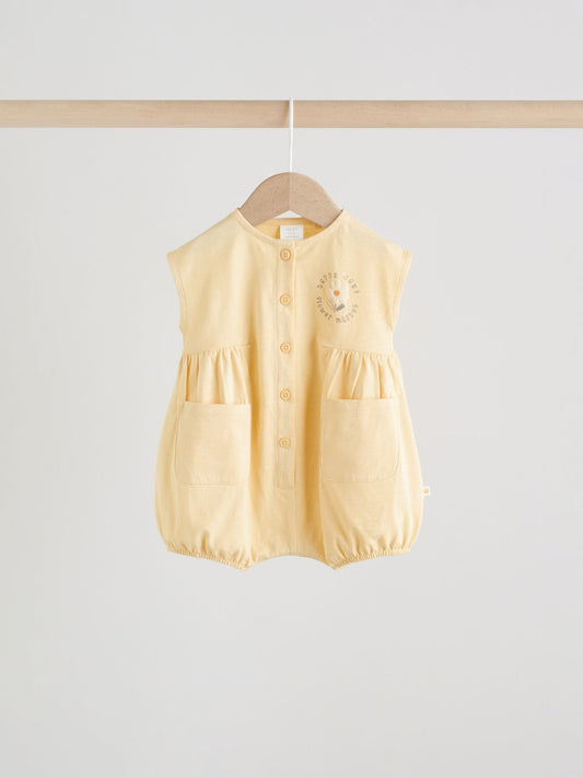 Yellow Floral Button Through Button Through Baby Rompers 3 Pack image 2