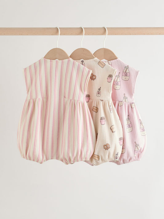 Pink Milk Club Button Through Baby Rompers 3 Pack image 2