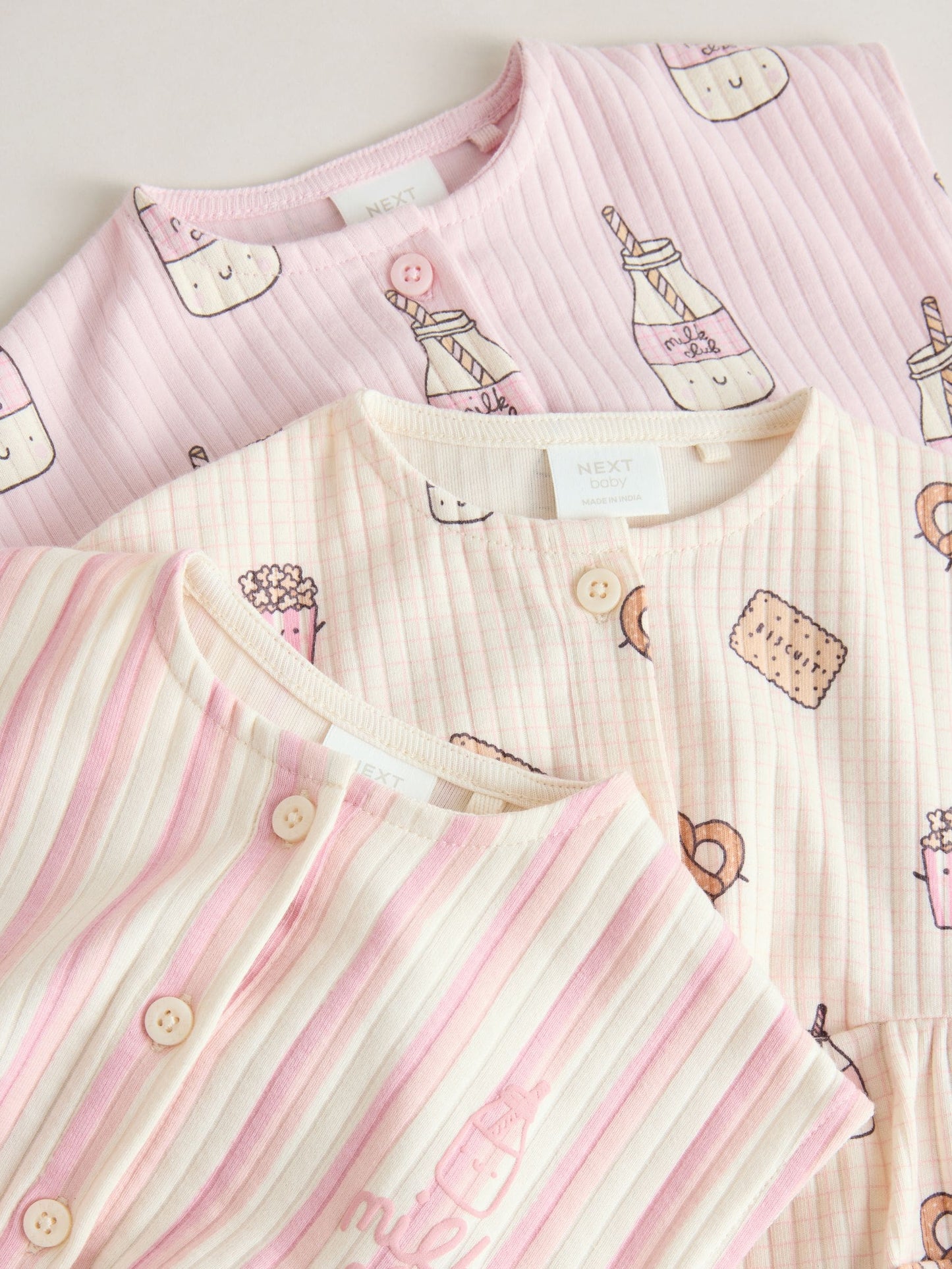 Pink Milk Club Button Through Baby Rompers 3 Pack image 8