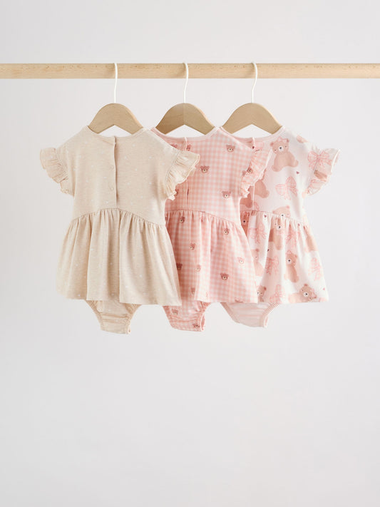 Pink Bear Embroidered Jersey Baby Rompers 3 Pack image 2