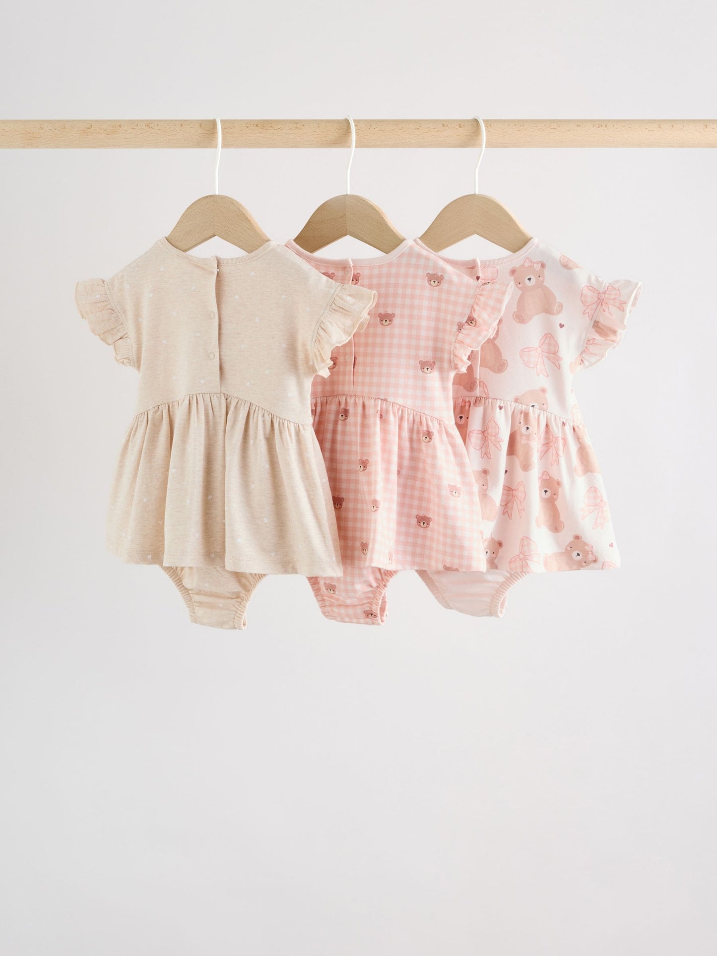 Pink Bear Embroidered Jersey Baby Rompers 3 Pack image 9