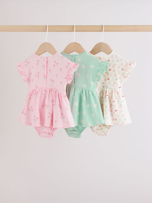 Pink Heart Printed Jersey Baby Rompers 3 Pack image 2