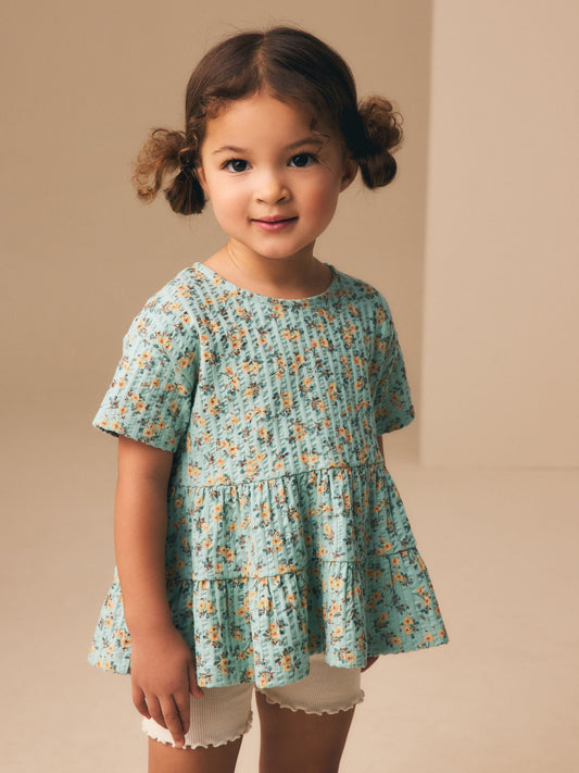 Dsiney Kidz - Blue Ditsy Floral Short Sleeve Blouse Shorts Set (3mths-7yrs) image 2