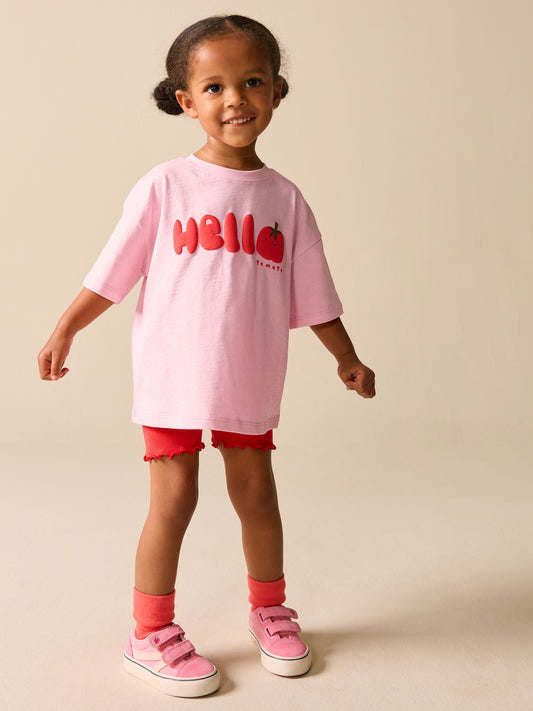 Dsiney Kidz - Pink Tomato Character Short Sleeve T-Shirt and Cycle Shorts Set (3mths-7yrs) image 2