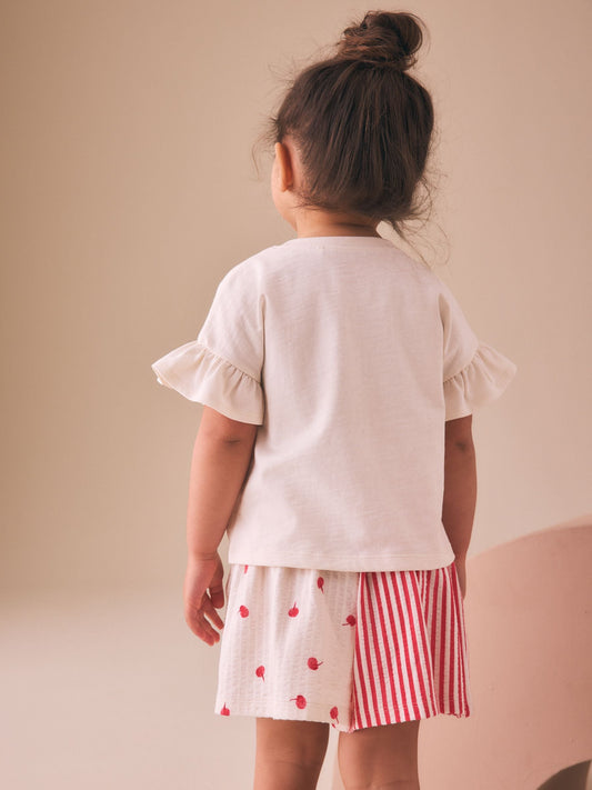Dsiney Kidz - Ecru White Bunny Cherry Short Sleeve T-Shirt and Shorts Set (3mths-7yrs) image 2