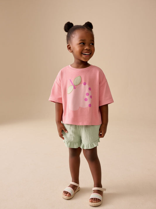 Dsiney Kidz - Pink Apple Short Sleeve T-Shirt and Shorts Set (3mths-7yrs) image 2