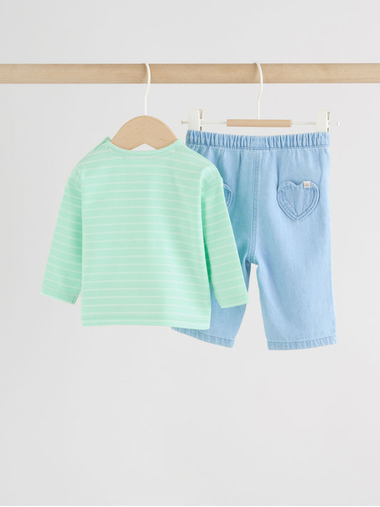 Green Long Sleeve Tops and Trousers Baby 2 Piece Set (0mths-2yrs) image 2