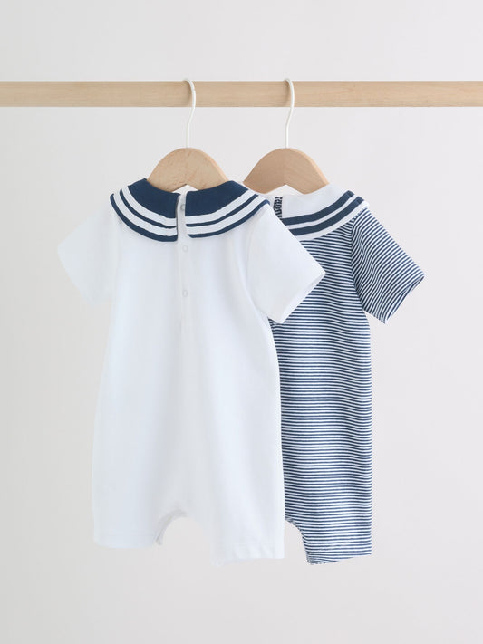Blue Stripe Sailor Collar Jersey Baby Romper 2 Pack image 2