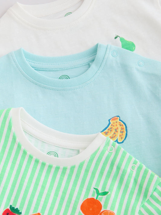 Blue Fruit Print Jersey Baby Rompers 3 Pack image 3