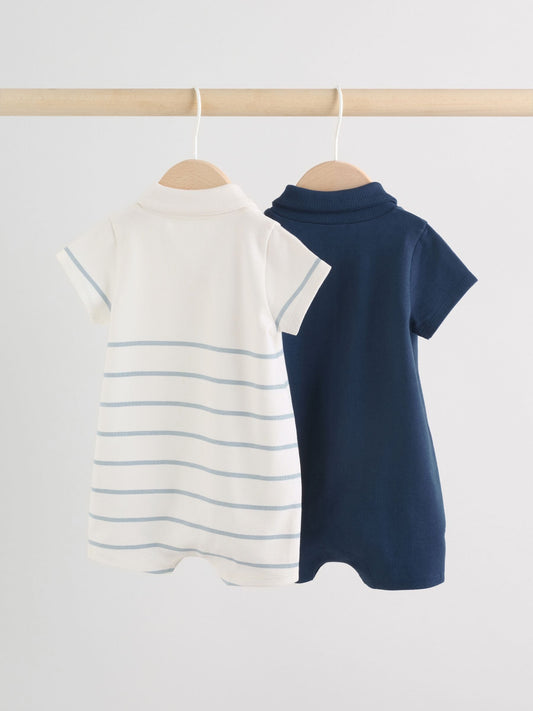 Blue and White Striped Baby Jersey Rompers 2 Pack image 2