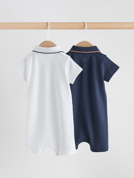Navy/White Jersey Collared Rompers Baby 2 Pack image 2