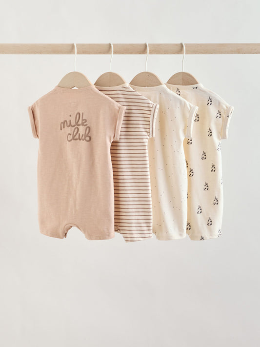 Neutral "Milk Club" Embroidered Baby Jersey Rompers 4 Pack image 2