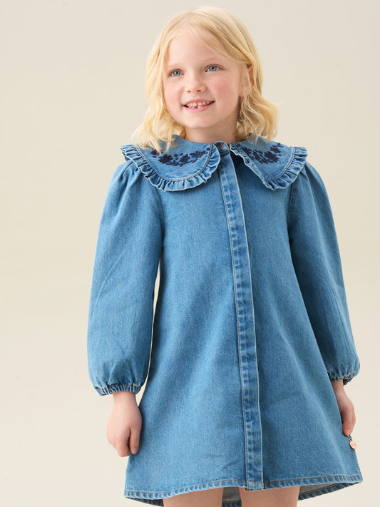 Dsiney Kidz - Angel & Rocket Blue Aria Denim Embroidered Collar Dress image 2