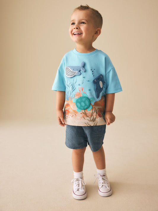 Blue Sea Animal Short Sleeve 3D Padded T-Shirt (3mths-7yrs) image 2