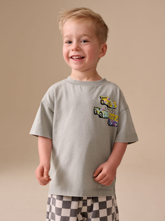 Grey Race Car Short Sleeve Back Print T-Shirt (3mths-7yrs) image 2