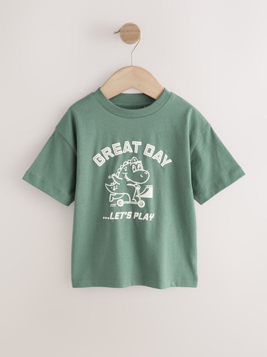 Orange/Green Dinosaur Short Sleeve Graphic T-Shirts 4 Pack (3mths-7yrs) image 2