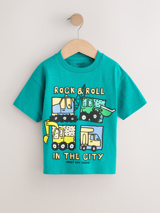 Teal Blue Digger Short Sleeve Graphic T-Shirts 3 Pack (3mths-7yrs) image 2