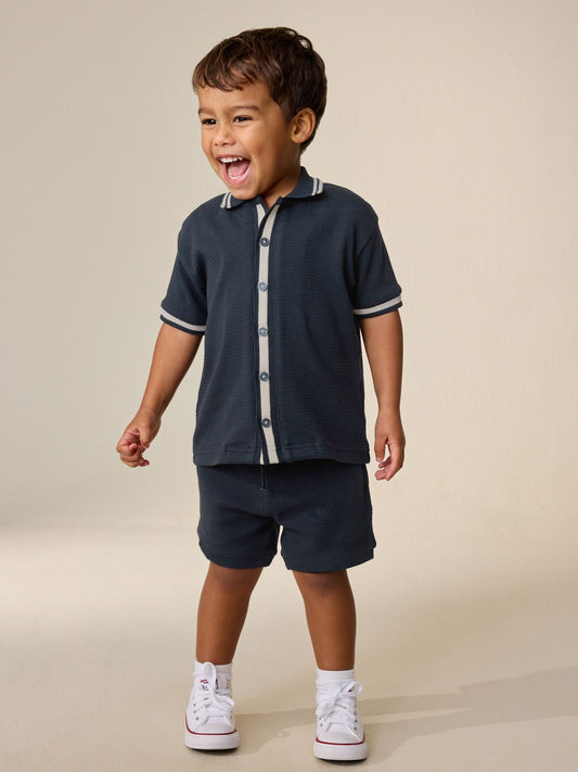 Navy Short Sleeve Shirt and Shorts Set (3mths-7yrs) image 2