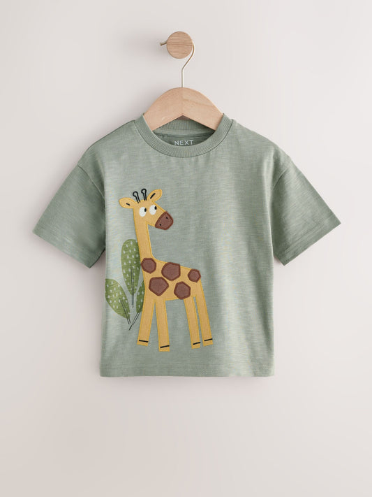 Green Safari Animals Short Sleeve Appliqué T-Shirts 3 Pack (3mths-7yrs) image 2