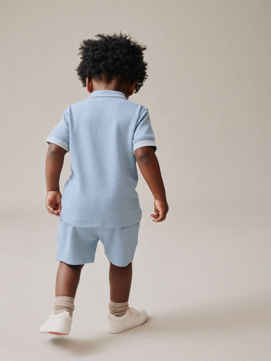 Blue Zip Neck Short Sleeve Polo Shirt And Shorts Set (3mths-7yrs) image 3
