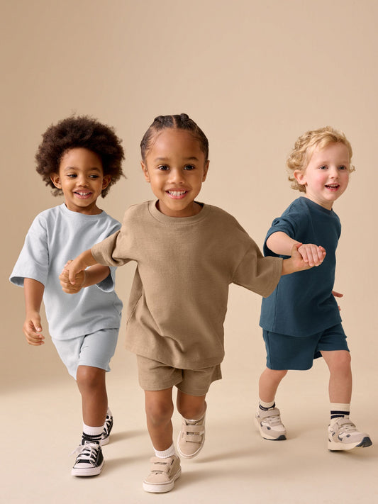 Black/Brown/Neutral Textured Short Sleeve T-Shirt and Shorts Set 3 Pack (3mths-7yrs) image 2