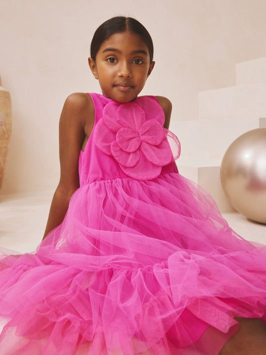 Pink Flower Corsage Mesh Occasion Dress (3-16yrs) image 2