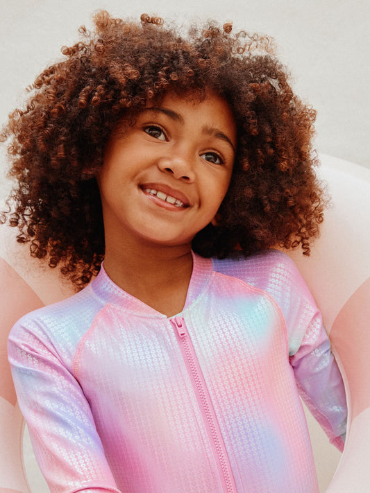 Dsiney Kidz - Pink Rainbow Foil Sequin Long Sleeve Sunsafe Swimsuit (3mths-16yrs) image 2