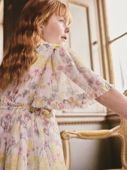 Dsiney Kidz - Yellow Floral Angel Sleeve Mesh Occasion Dress (3-16yrs) image 2